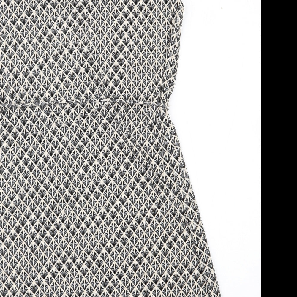 H&M Womens Black Geometric Polyester A-Line Size S V-Neck Pullover