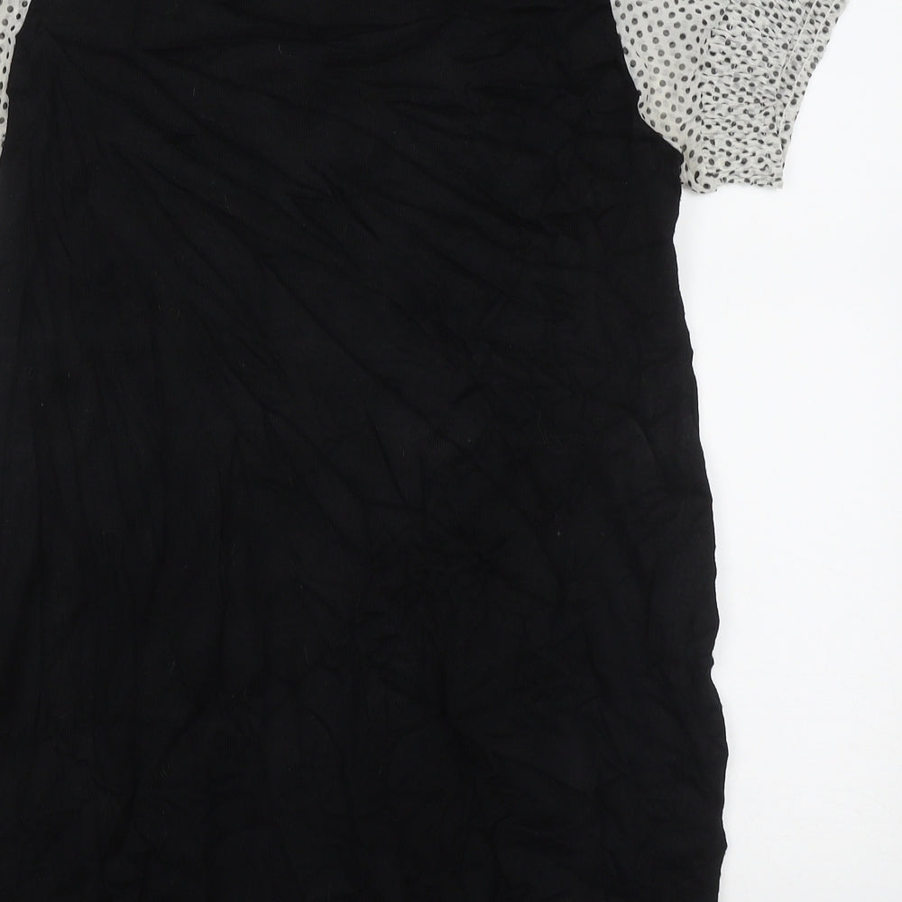 Mams & papas Womens Black Polka Dot Viscose Bodycon Size 10 Collared Pullover