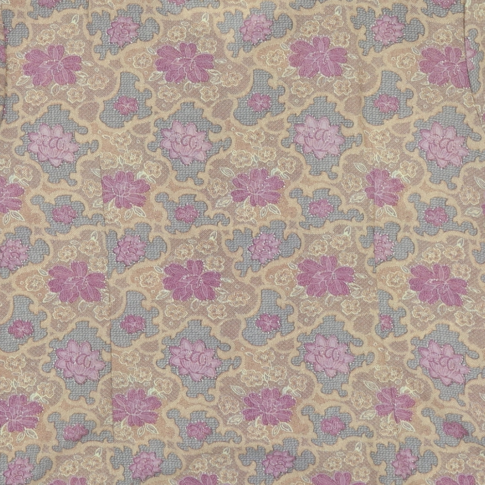 billian Womens Purple Floral Polyester Basic Button-Up Size 16 Crew Neck