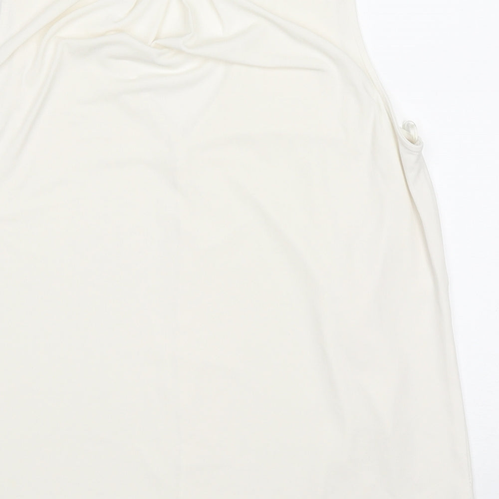 mixolo Womens White Polyester Basic Tank Size M V-Neck