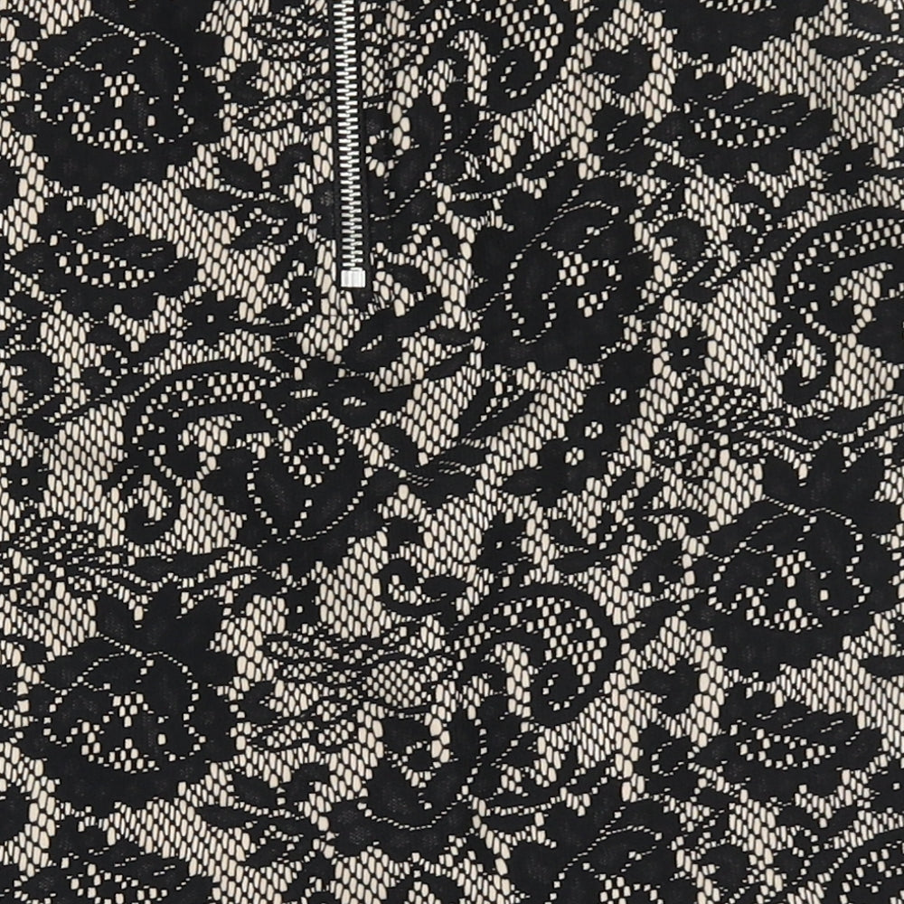 H&M Womens Black Floral Polyester A-Line Skirt Size 8 Zip