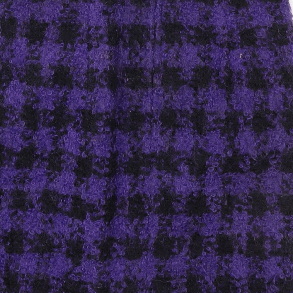 Preworn Womens Purple Check Wool Straight & Pencil Skirt Size 28 in Hook & Eye
