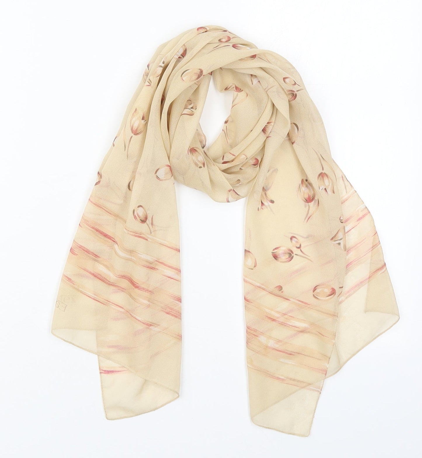 Preworn Womens Beige Floral Polyester Scarf