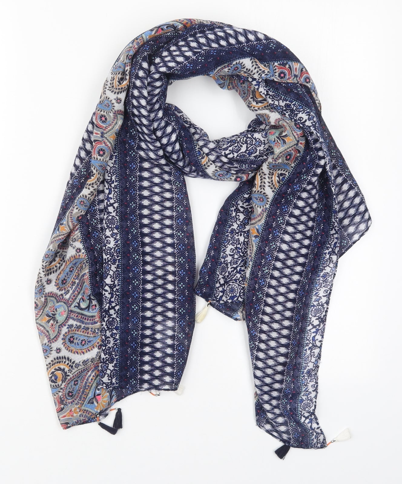Preworn Womens Blue Geometric Viscose Scarf