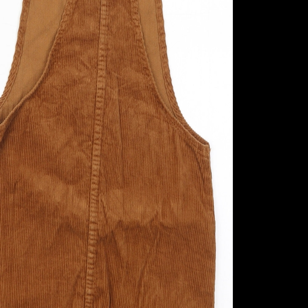 Denim Co Womens Brown Cotton Pinafore/Dungaree Dress Size 6 Square Neck Button