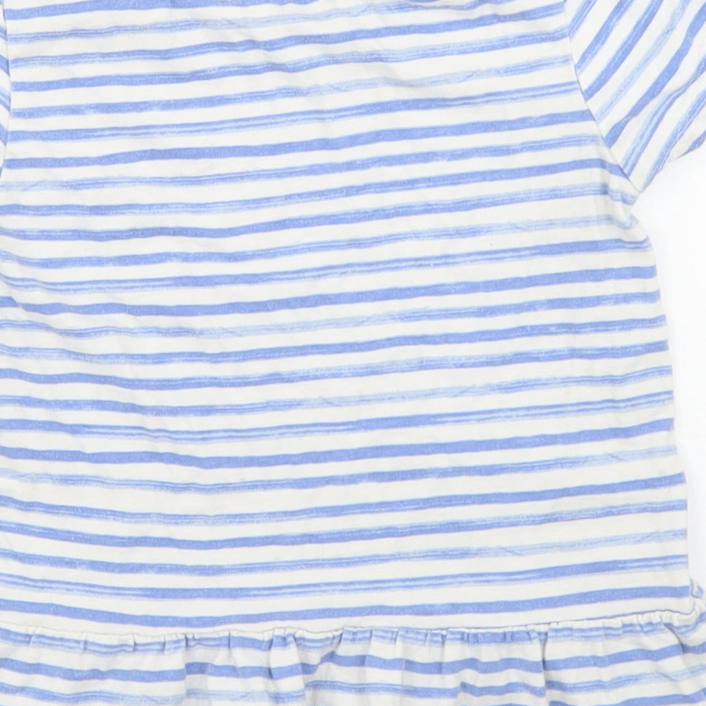 George Girls Blue Striped Cotton Basic T-Shirt Size 5-6 Years Crew Neck - Peplum