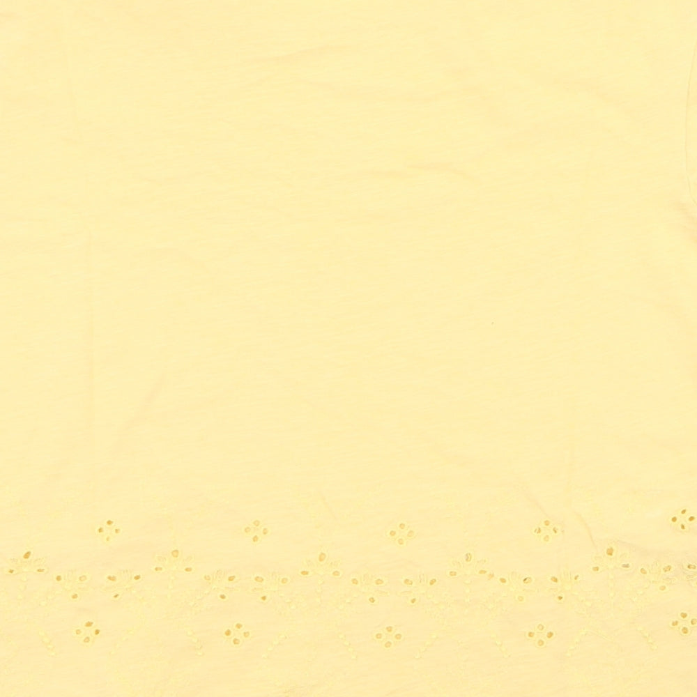 New Look Womens Yellow Floral Cotton Jersey T-Shirt Size 8 Round Neck