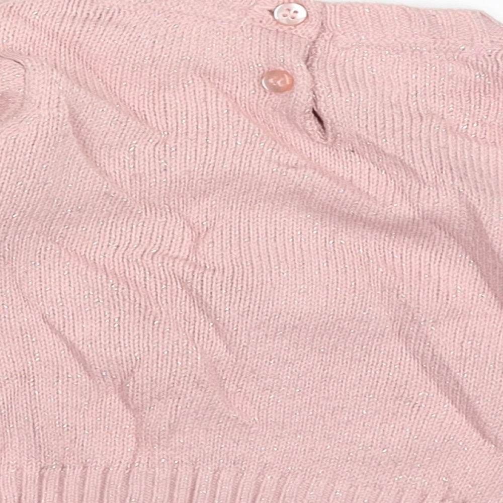 F&F Girls Pink Geometric Acrylic Pullover Jumper Size 3-6 Months Button - Penguin