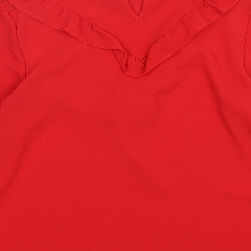 New Look Womens Red Polyester Basic Blouse Size 8 Round Neck
