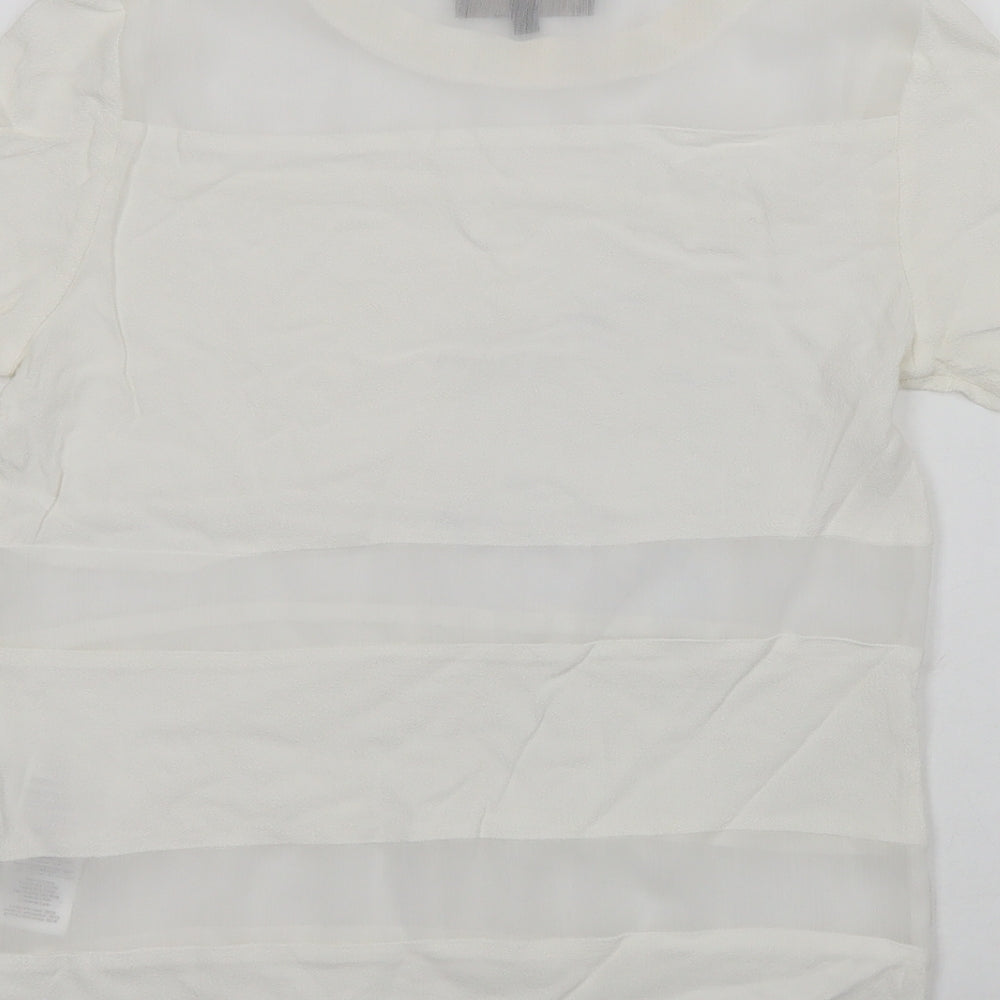Selected Femme Womens White Viscose Basic Blouse Size 6 Crew Neck