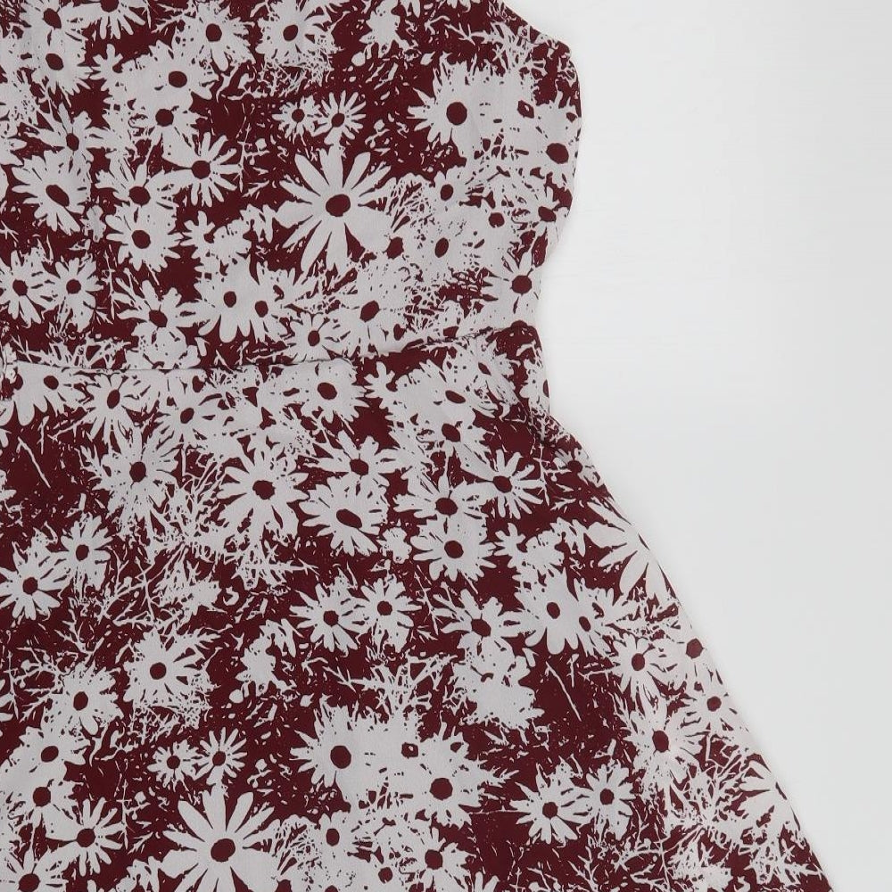 Snow Traffic Womens Red Floral Polyester Fit & Flare Size M Round Neck Zip