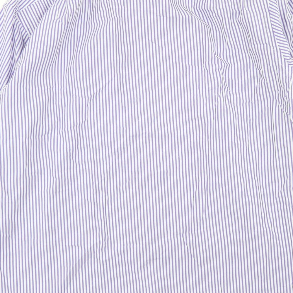 Marks and Spencer Mens Purple Striped Cotton Dress Shirt Size 16 Collared Button