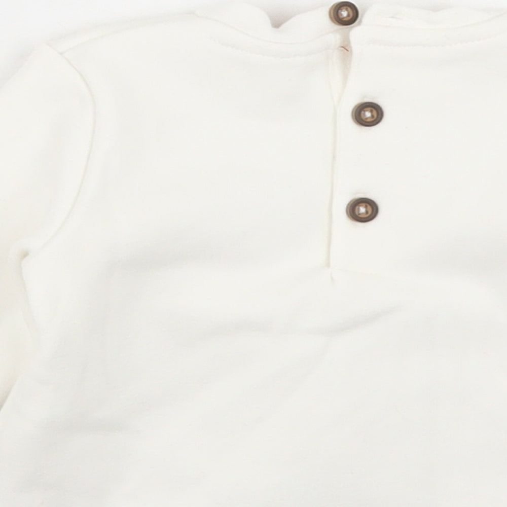 F&F Girls White Polyester Basic T-Shirt Size 3-6 Months Crew Neck Button - Christmas Reindeer