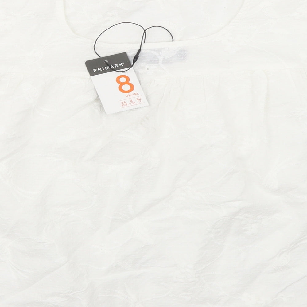 Primark Womens White Cotton Basic Blouse Size 8 Round Neck