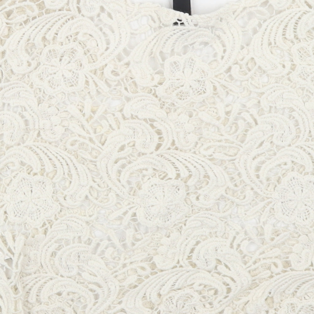 Divided Womens Ivory Cotton Cropped Blouse Size XS Round Neck