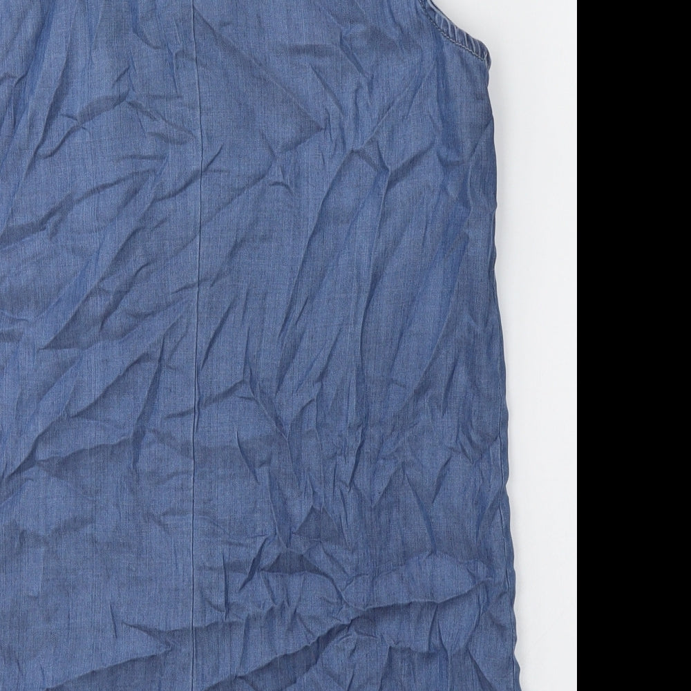 Denim & Co. Womens Blue Lyocell Basic Tank Size 10 Round Neck - Button closure