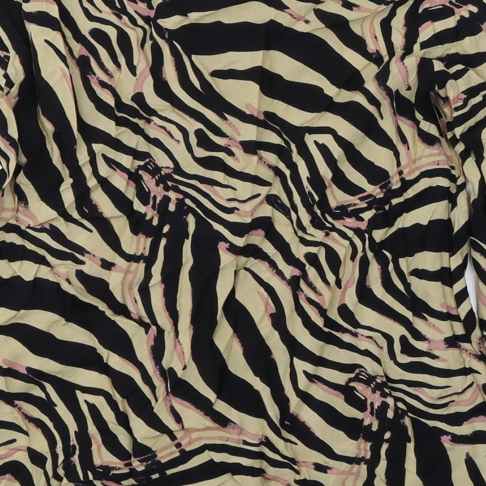 Masai Womens Beige Animal Print Viscose Basic Blouse Size XS Round Neck