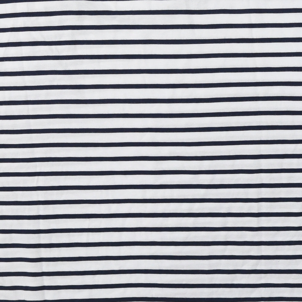 Oxxyzen Womens White Striped Polyester Basic T-Shirt Size M Round Neck
