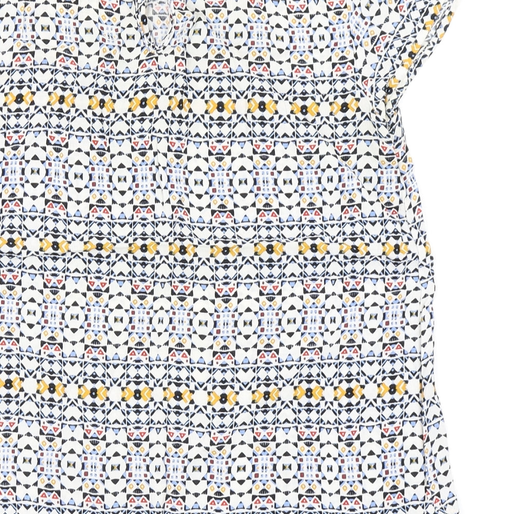 H&M Womens Multicoloured Geometric Viscose Basic Blouse Size 4 Round Neck