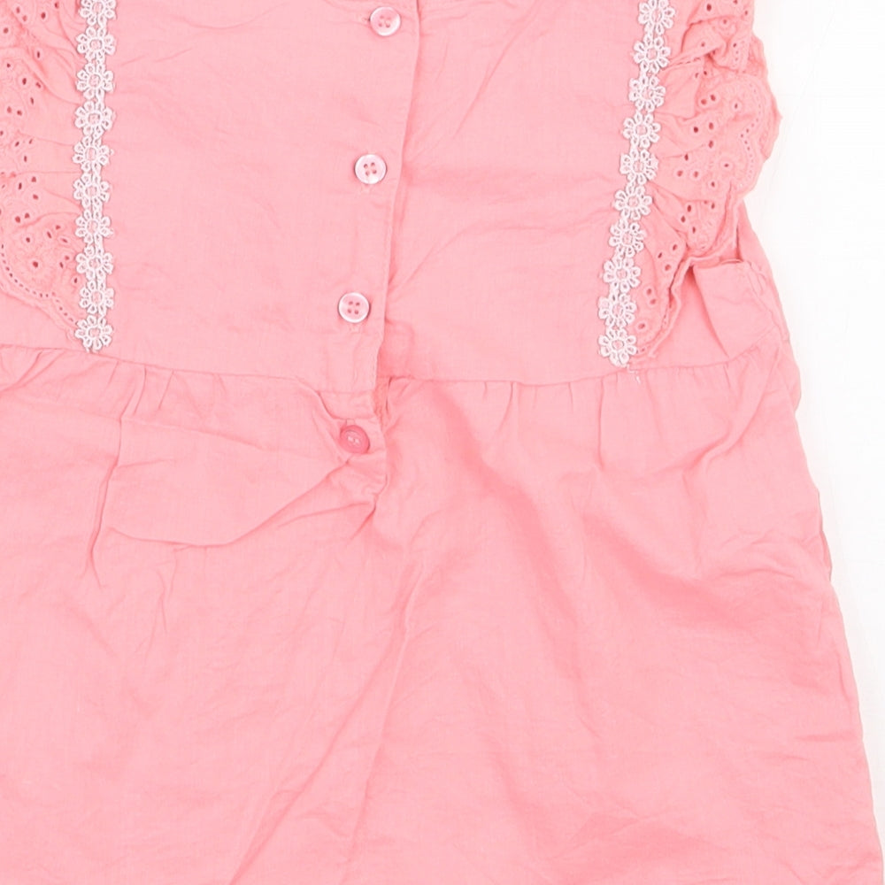 Matalan Girls Pink 100% Cotton Basic Blouse Size 2-3 Years Round Neck Button