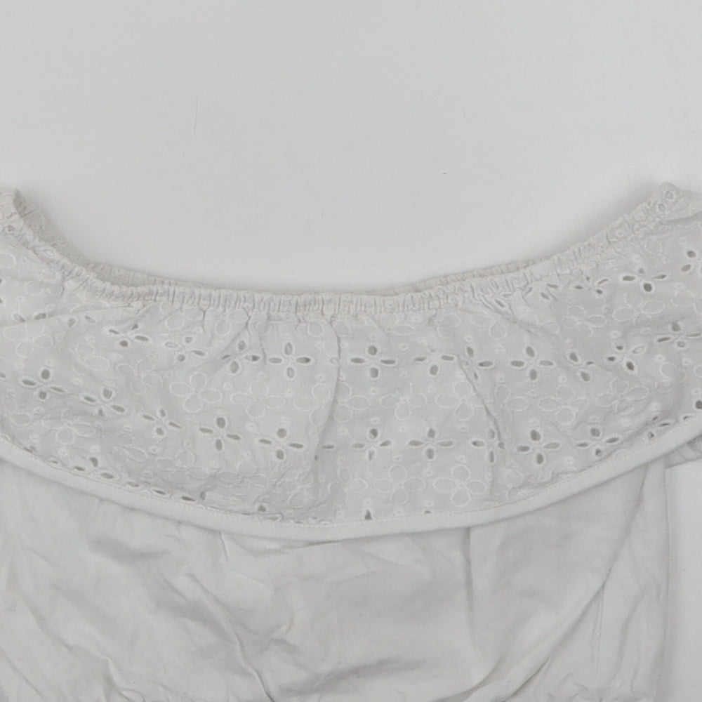 Primark Girls White Cotton Jersey Blouse Size 7-8 Years Off the Shoulder