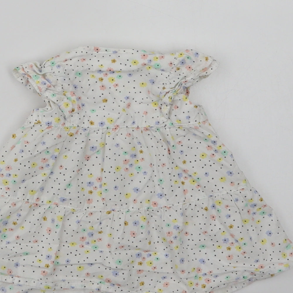 Marks & Spencer Baby White Floral Cotton A-Line Size 3-6 Months Crew Neck Button
