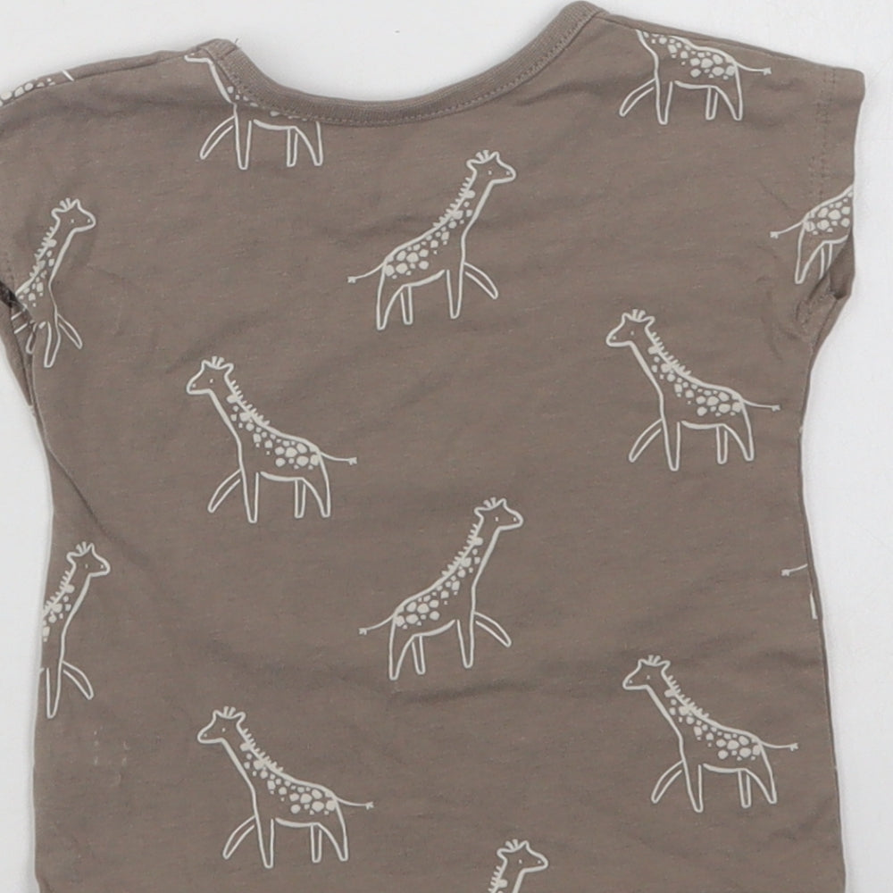 George Baby Beige Geometric Cotton Basic T-Shirt Size 3-6 Months Crew Neck - Giraffe Print