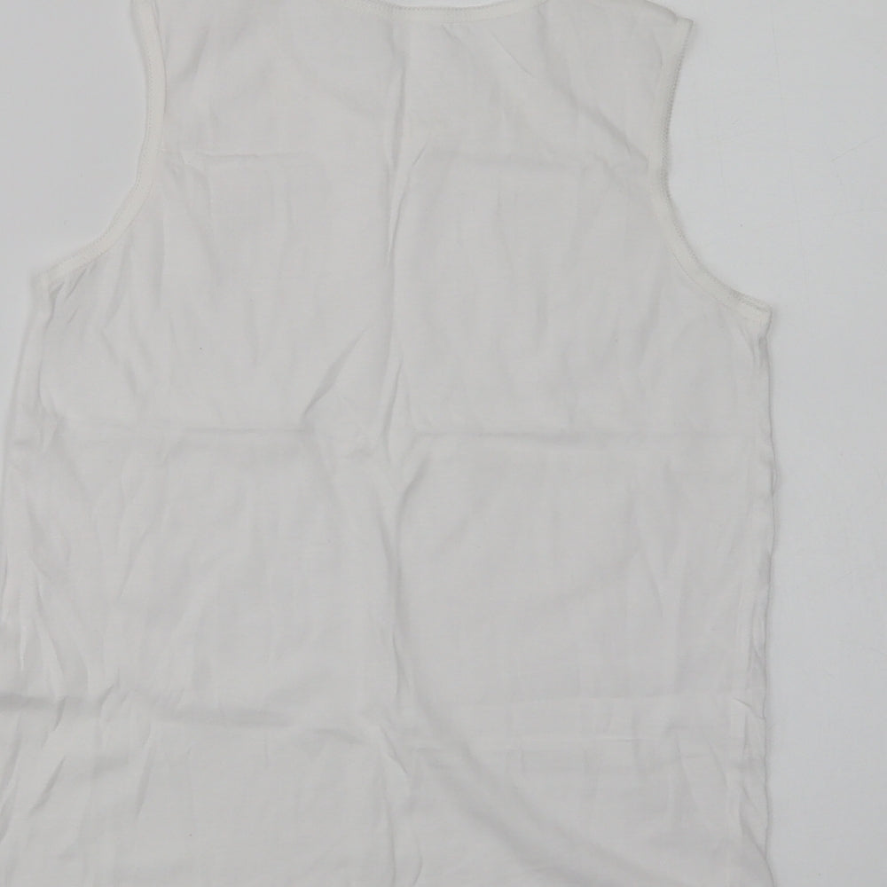 Preworn Womens White Cotton Basic Tank Size 8 Crew Neck