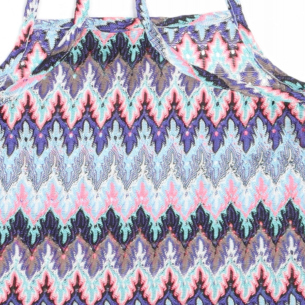 Atmosphere Womens Blue Geometric Polyester Basic Tank Size 10 Square Neck