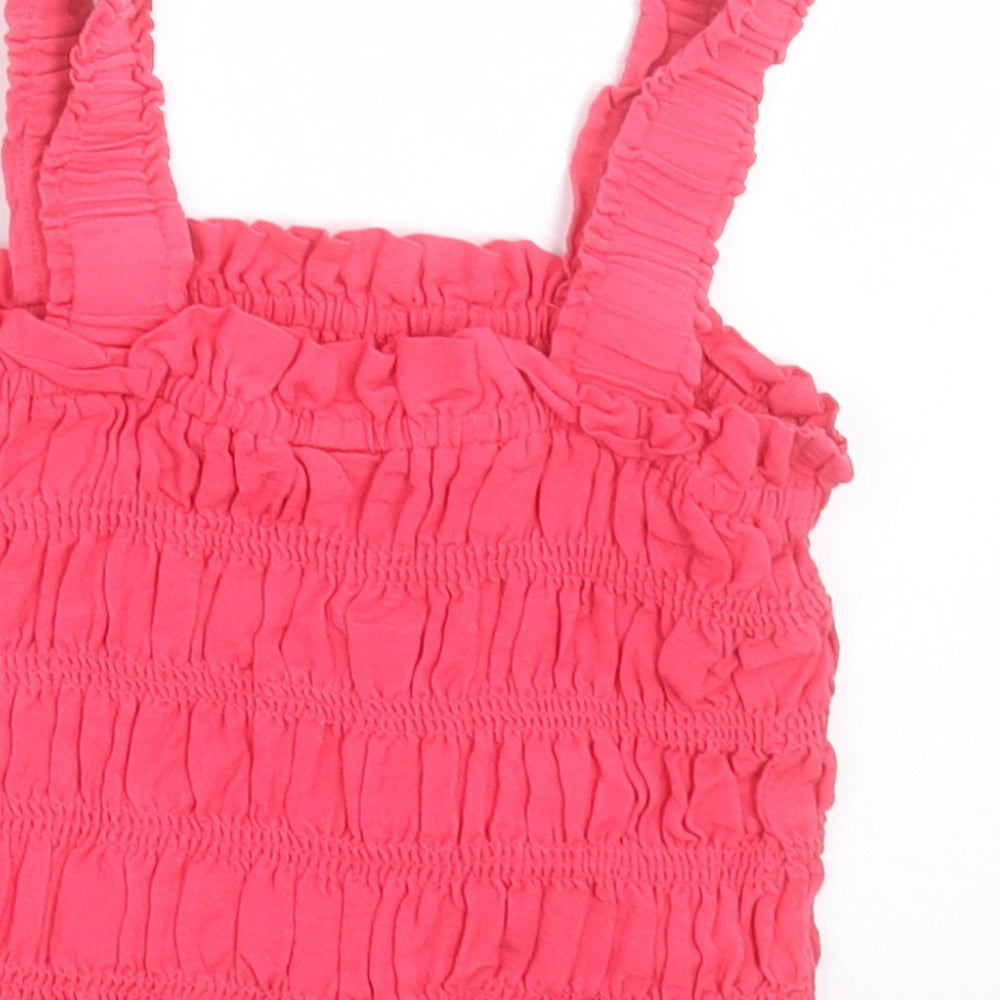 Matalan Girls Pink Viscose Cropped Tank Size 7 Years Square Neck Pullover