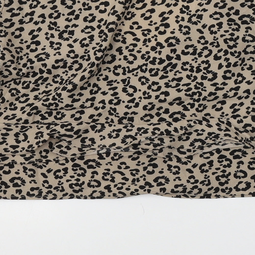 Brave Soul Womens Beige Animal Print Polyester Basic Blouse Size S V-Neck