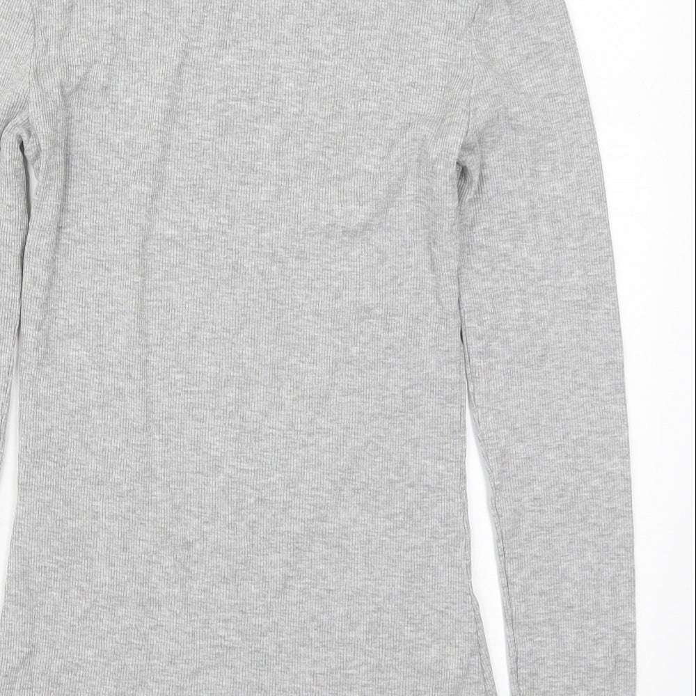 SHEIN Womens Grey Cotton Basic T-Shirt Size XS Mock Neck - Romantic Girl