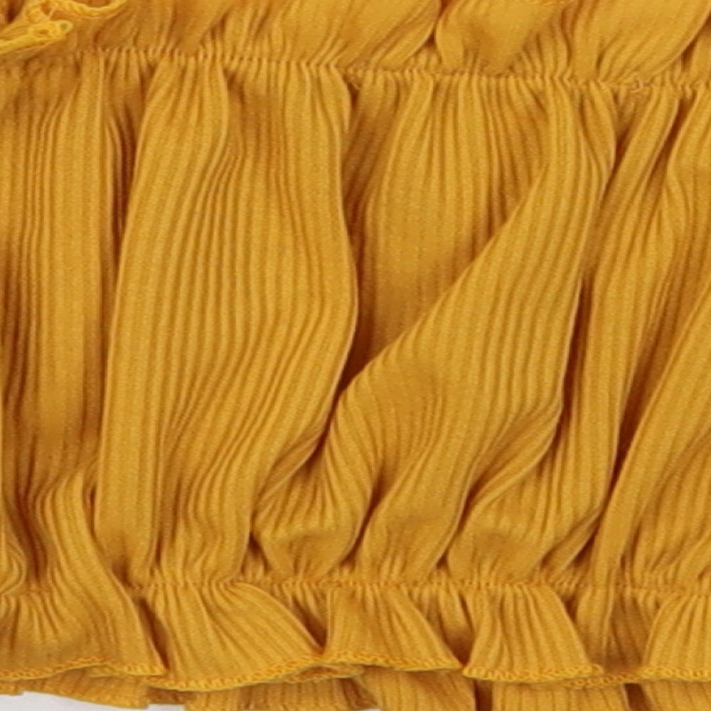 PRETTYLITTLETHING Womens Yellow Polyester Cropped Blouse Size 4 Off the Shoulder