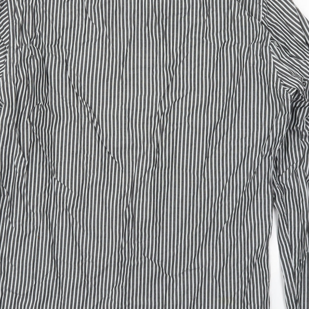 H&M Mens Grey Striped Cotton Button-Up Size S Collared Button
