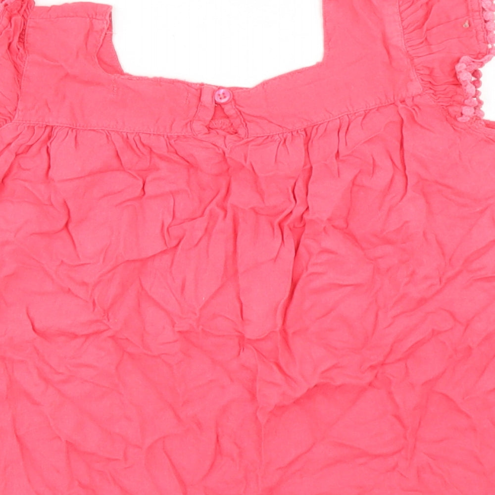 Primark Girls Pink Viscose Basic Blouse Size 7-8 Years Square Neck Button - Lace Trim