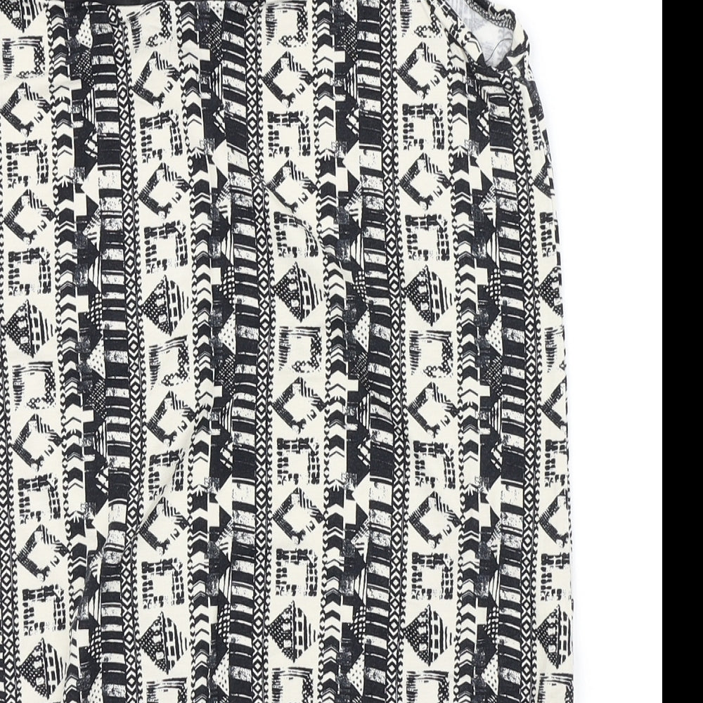 NEXT Womens Black Geometric Viscose Basic T-Shirt Size 12 V-Neck