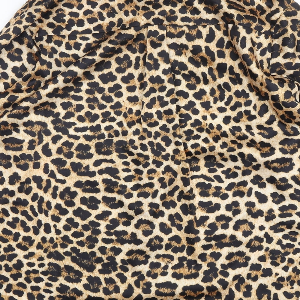 Preworn Womens Multicoloured Animal Print Polyester Basic Button-Up Size L Collared