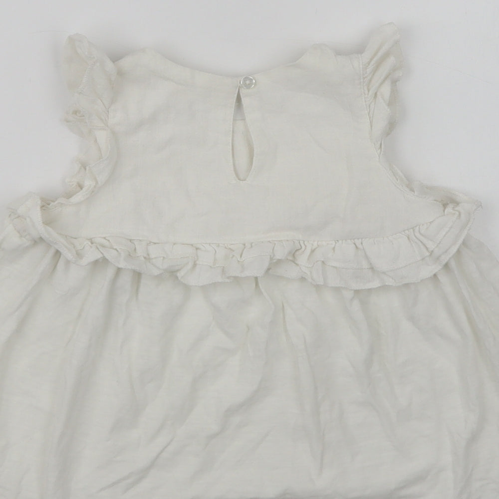 NEXT Girls White Cotton Basic Blouse Size 3 Years Crew Neck Button