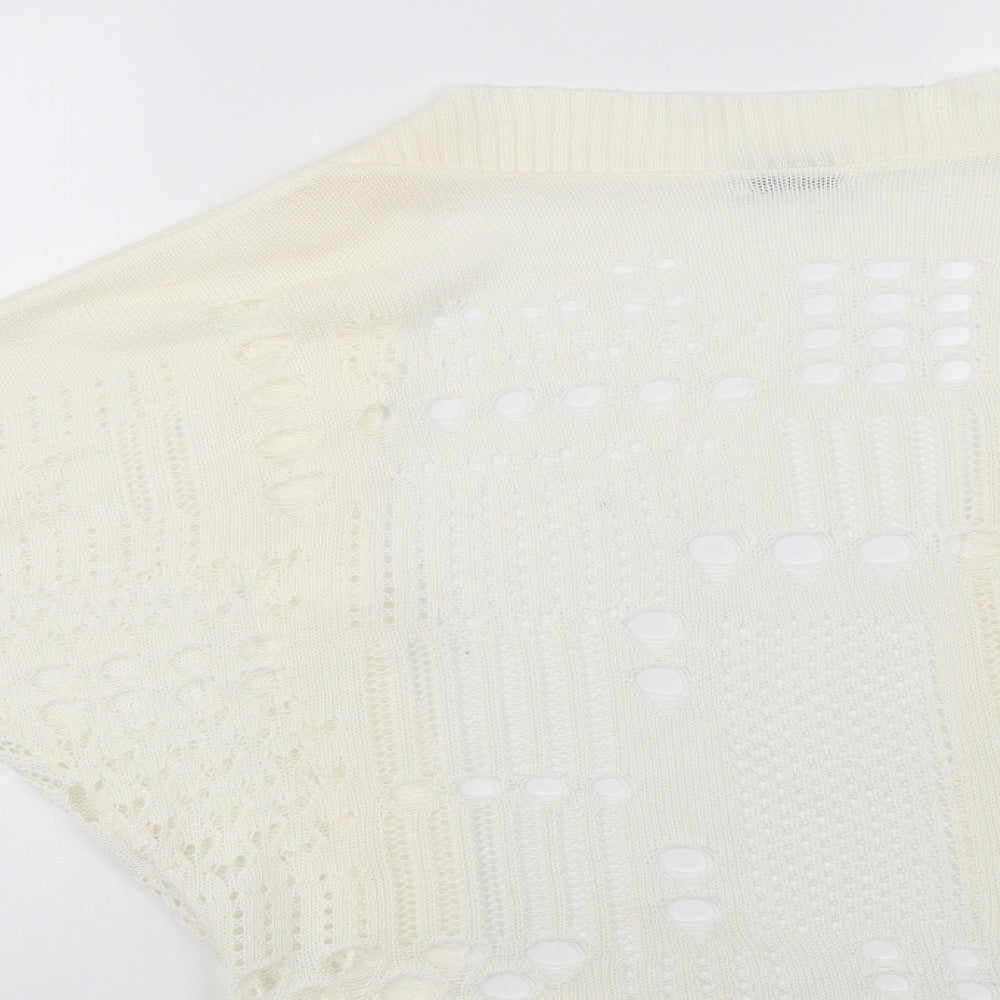 Internacionale Womens Ivory V-Neck Acrylic Cardigan Jumper One Size