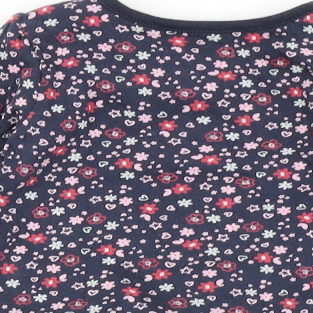 Early Days Girls Blue Floral 100% Cotton Basic T-Shirt Size 0-3 Months Round Neck Snap - Flowers
