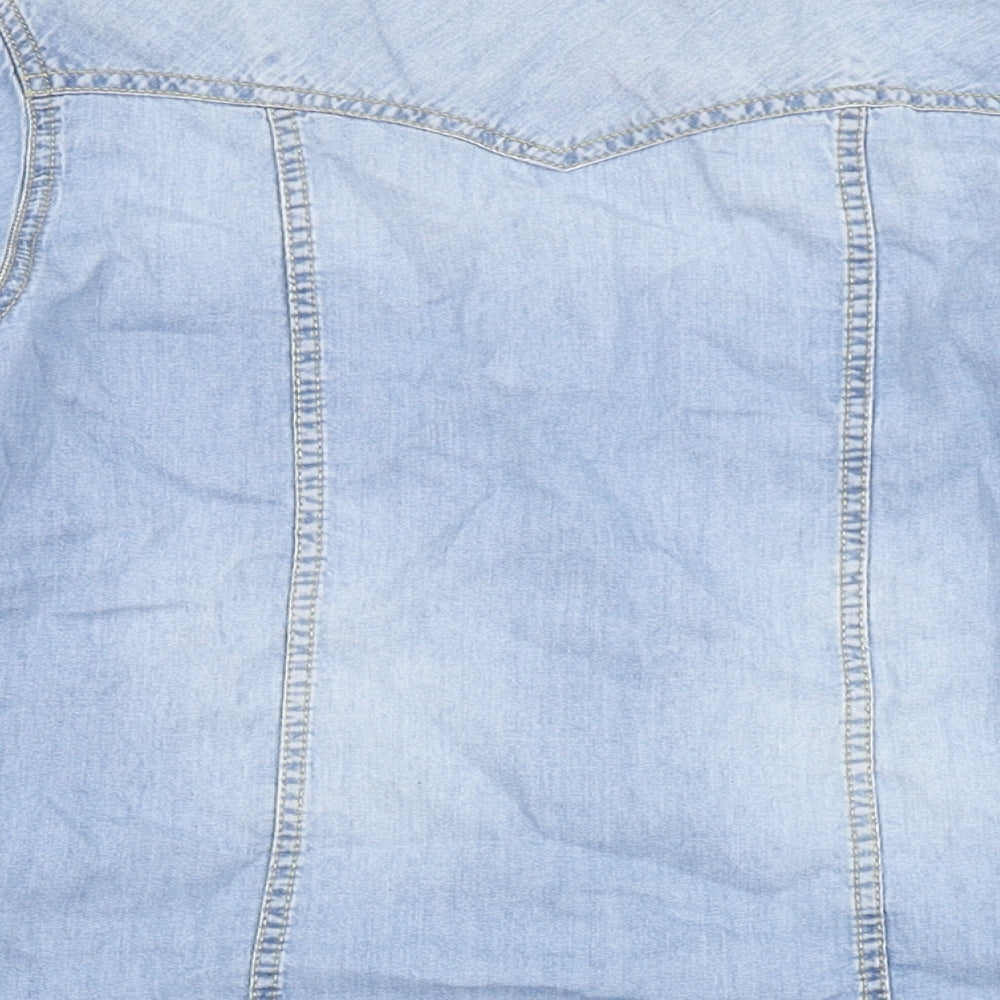 NEXT Girls Blue 100% Cotton Basic Button-Up Size 7 Years Round Neck Snap