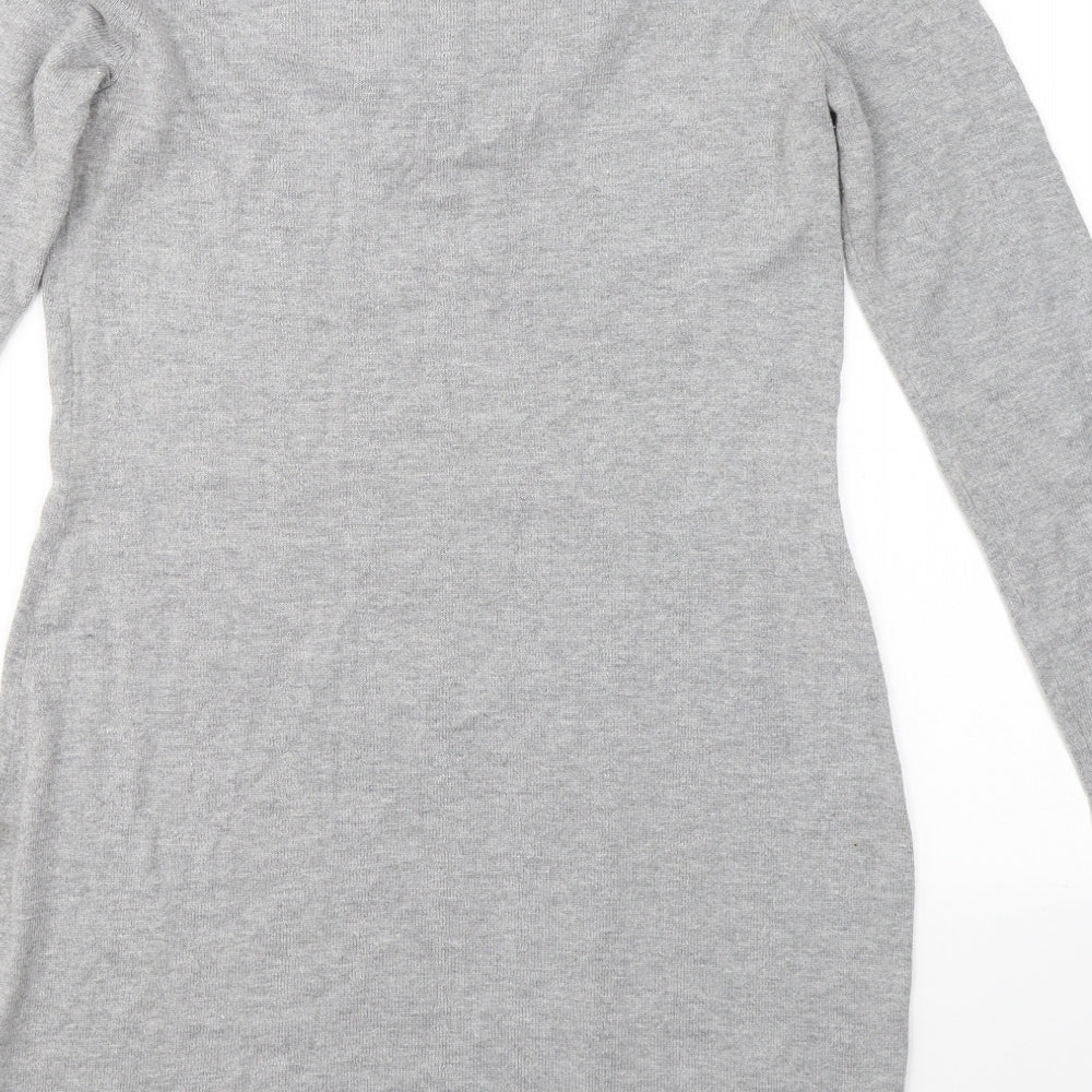 Wallis Womens Grey Cotton A-Line Size S Round Neck