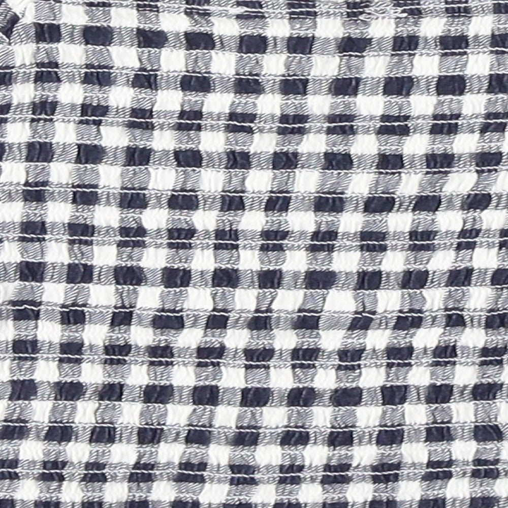 Primark Girls Blue Check Cotton Basic T-Shirt Size 6-7 Years Boat Neck