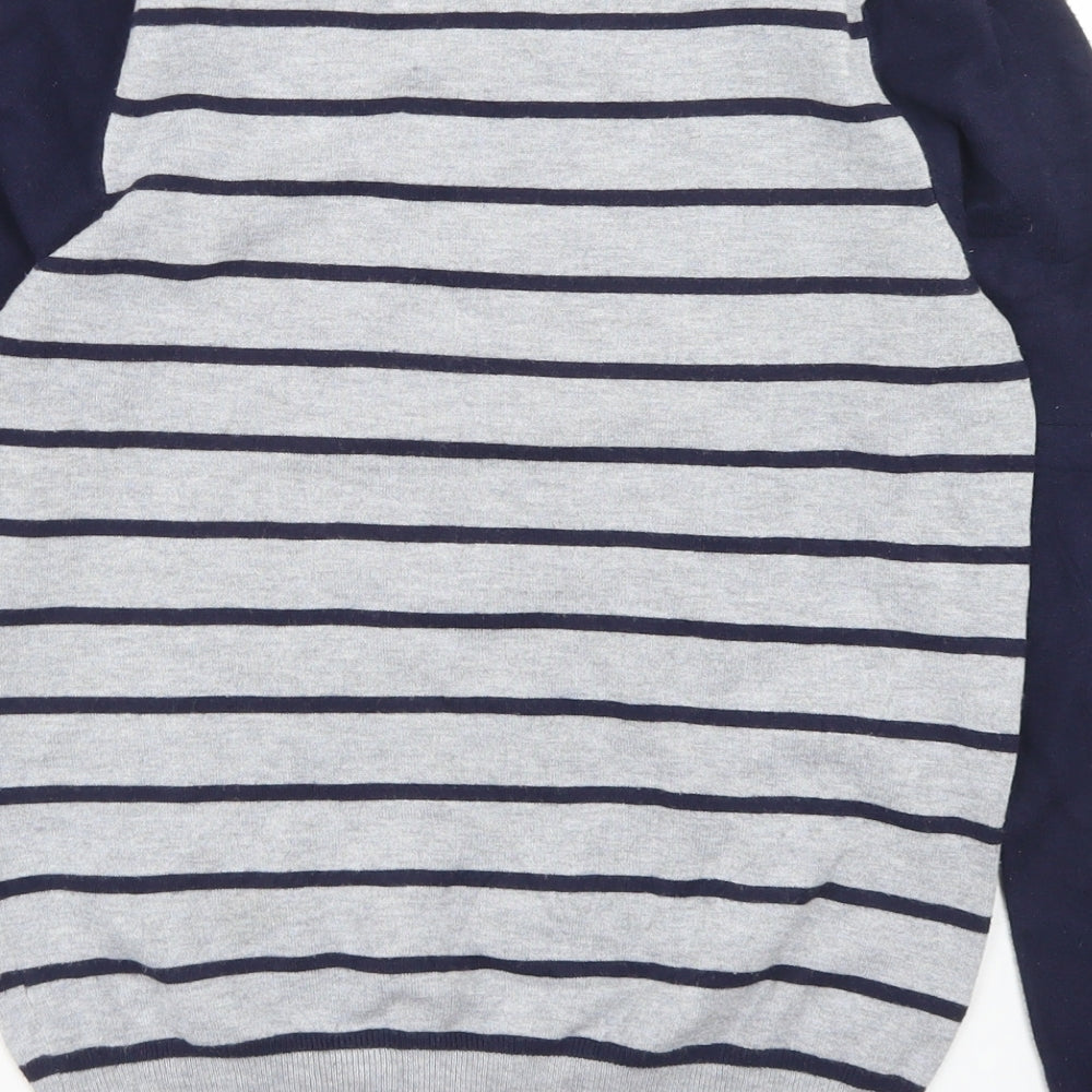 M&Co Womens Grey Crew Neck Striped Acrylic Pullover Jumper Size 12