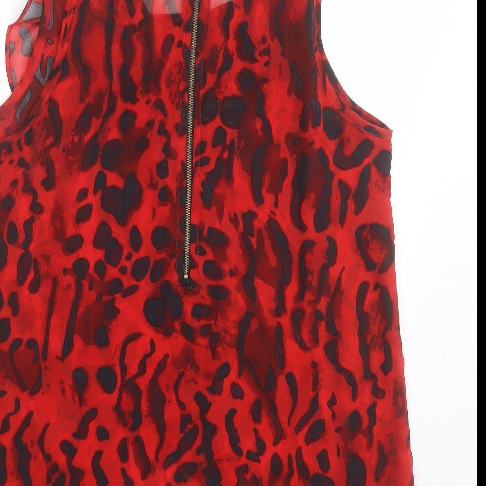 Rant & Rave Womens Red Geometric Polyester Basic Tank Size 10 Crew Neck