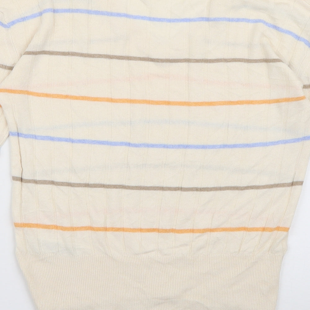Marks & Spencer Womens Ivory V-Neck Striped Viscose Pullover Jumper Size S