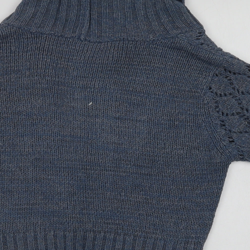 BHS Womens Blue Collared Acrylic Cardigan Jumper Size 12