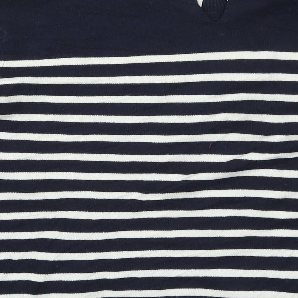 Oasis Womens Blue Collared Striped Cotton Pullover Jumper Size L