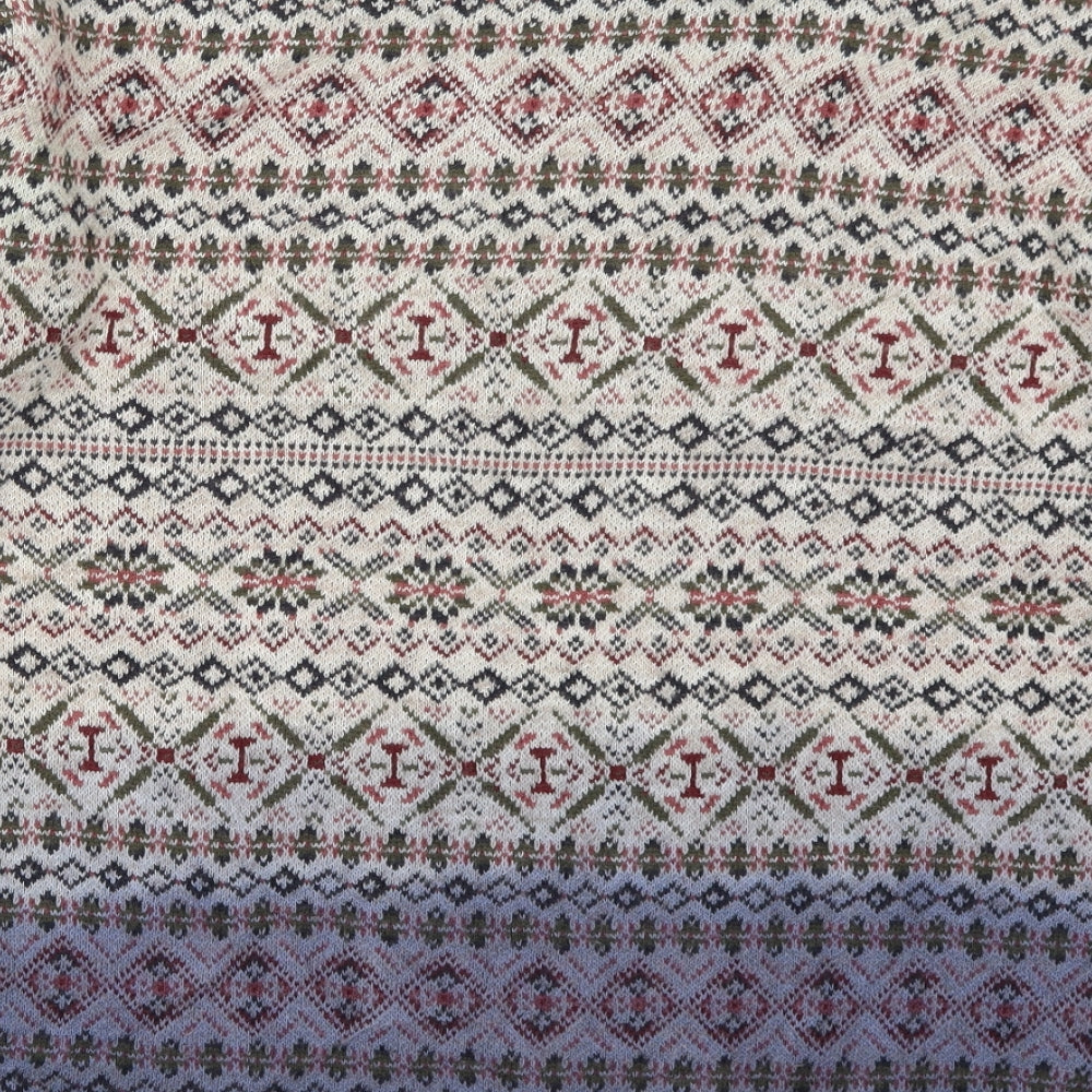 Sparkle & Fade Womens Beige Round Neck Geometric Acrylic Pullover Jumper Size S - Blue