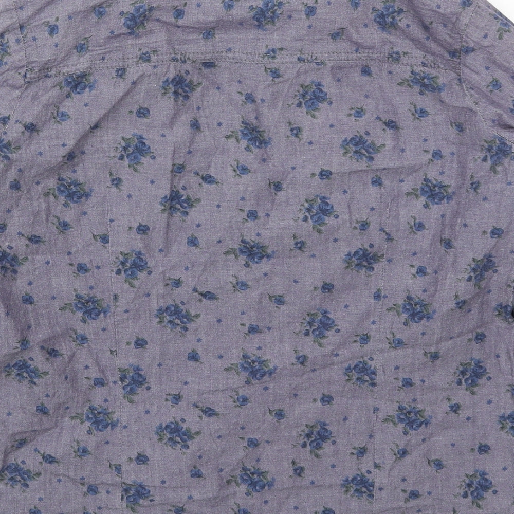Fun & Flirt Womens Blue Floral Cotton Basic Button-Up Size S Collared